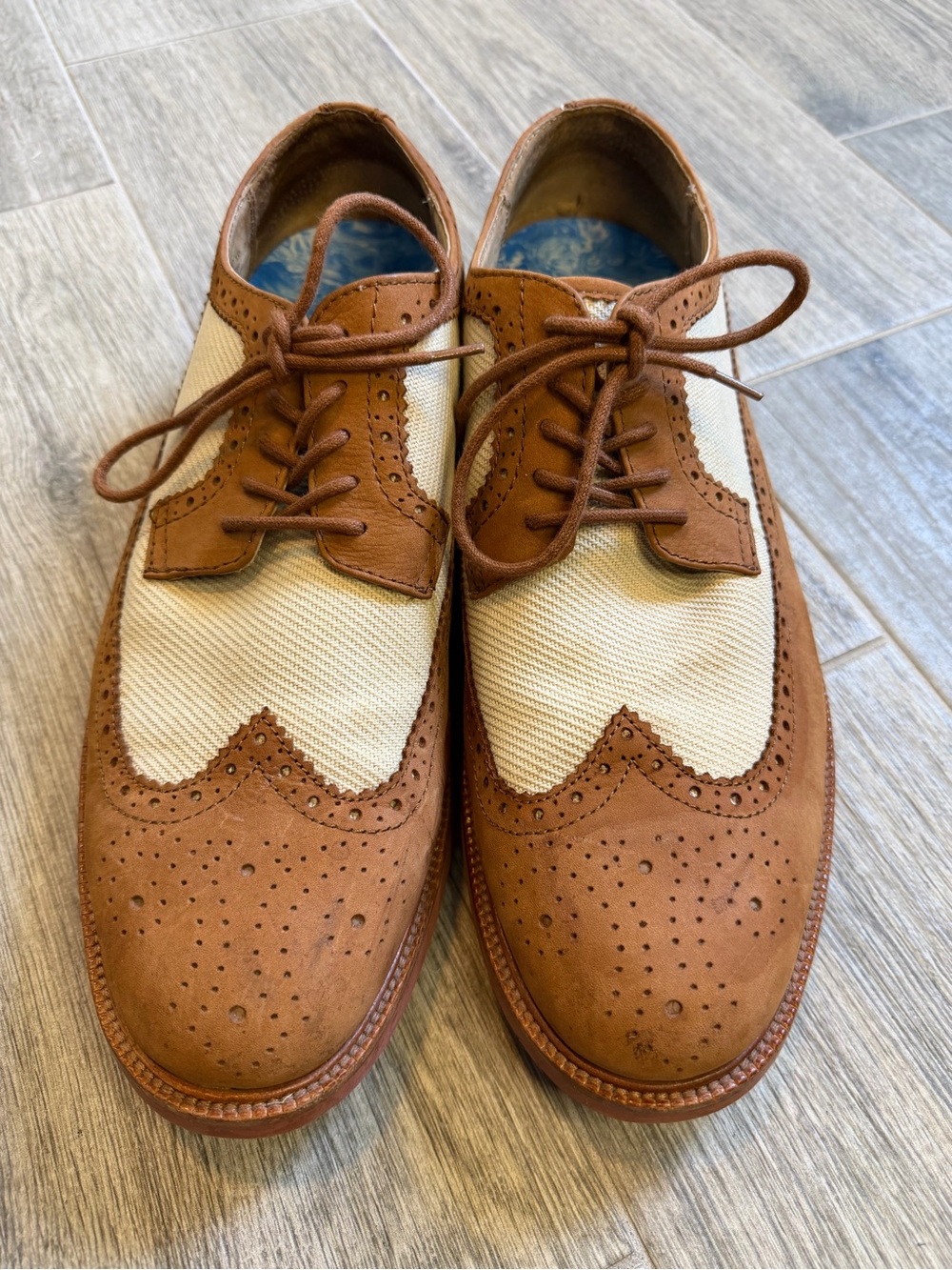 Polo Ralph Lauren Torrington Spectator Oxford Leather Canvas Mens 13 D Wingtip - Picture 2 of 8